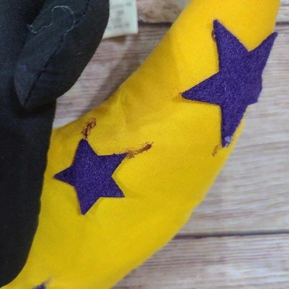 Vintage Overly Raker Plush Black Cat On Moon Checkered Bow Tie Purple Stars 11" - Picture 4 of 6
